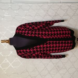Vintage Houndstooth Longline Cardigan Hot Pink Size XL/1X Colorful